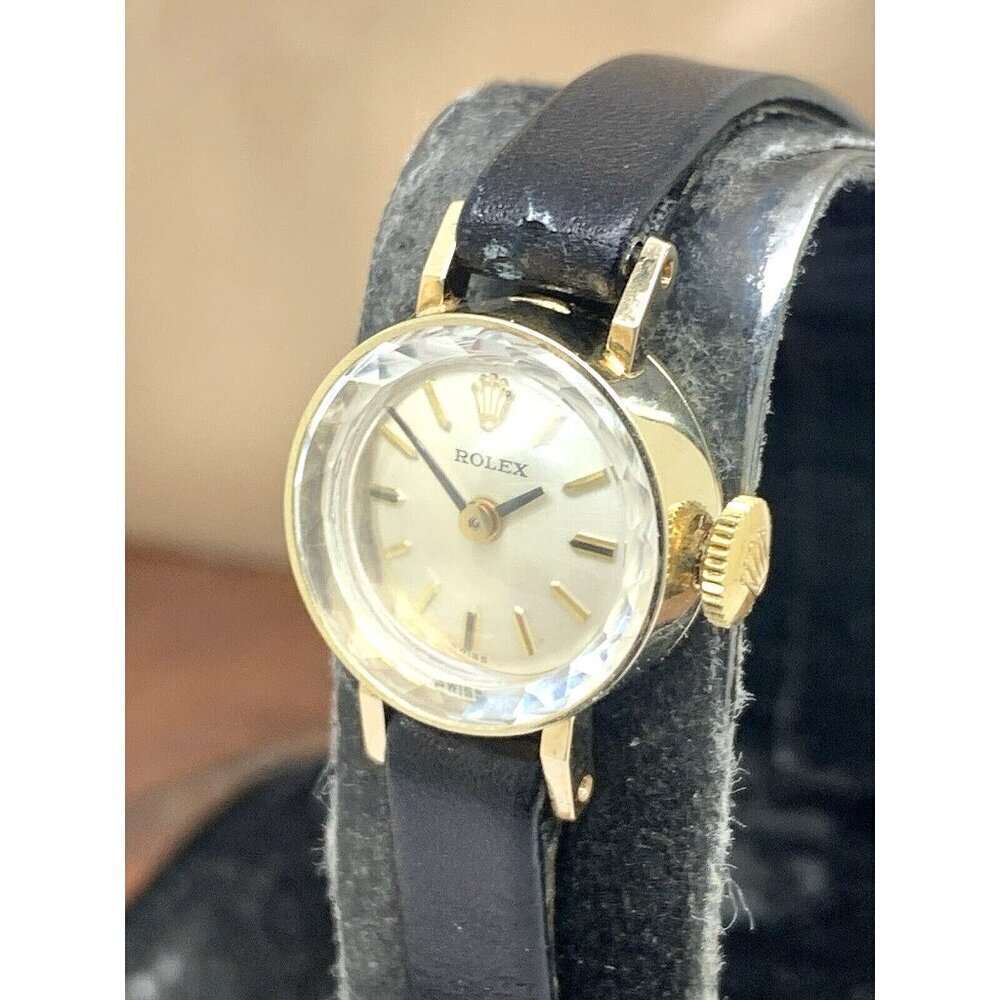 Rolex Women's Watch Cocktail Vintage Swiss Hand Wind 14k Gold Case 15mm Petite